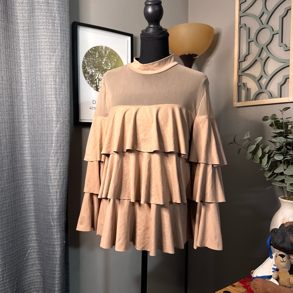 Chic Layered Beige Women's Blouse